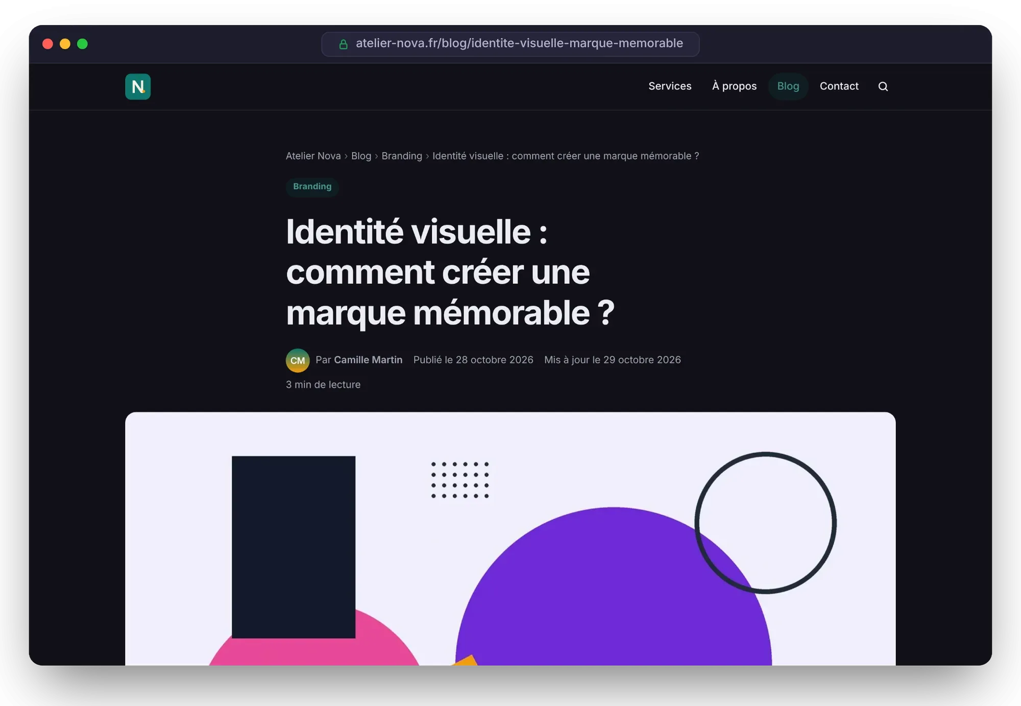 Article d’un site Éclair affiché automatiquement en mode sombre